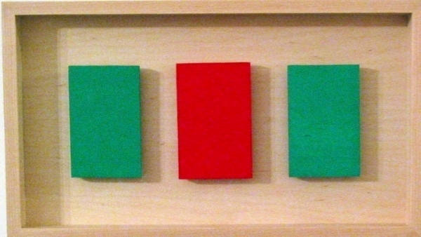 Framed Green Red Green, 3 panels, each 4-1/4" x 2-3/4" by Anne-Marie Levine